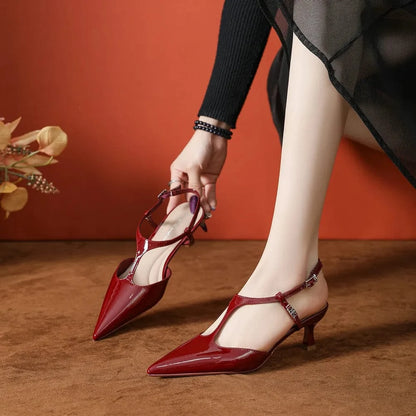 Point Toe Flare Heel Slingback Pumps - Fashorio