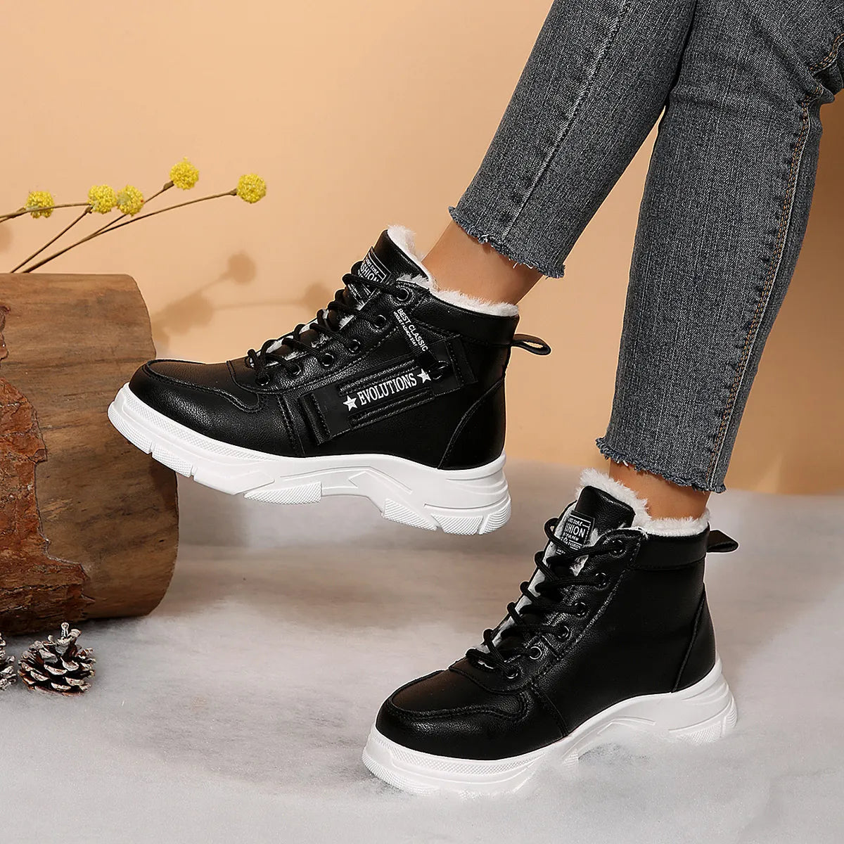 Fashorio Premium Lace-Up Combat Boots with Fleece Line