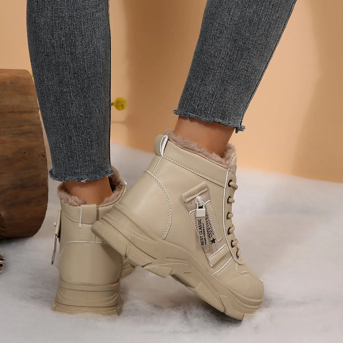 Fashorio Premium Lace-Up Combat Boots with Fleece Line
