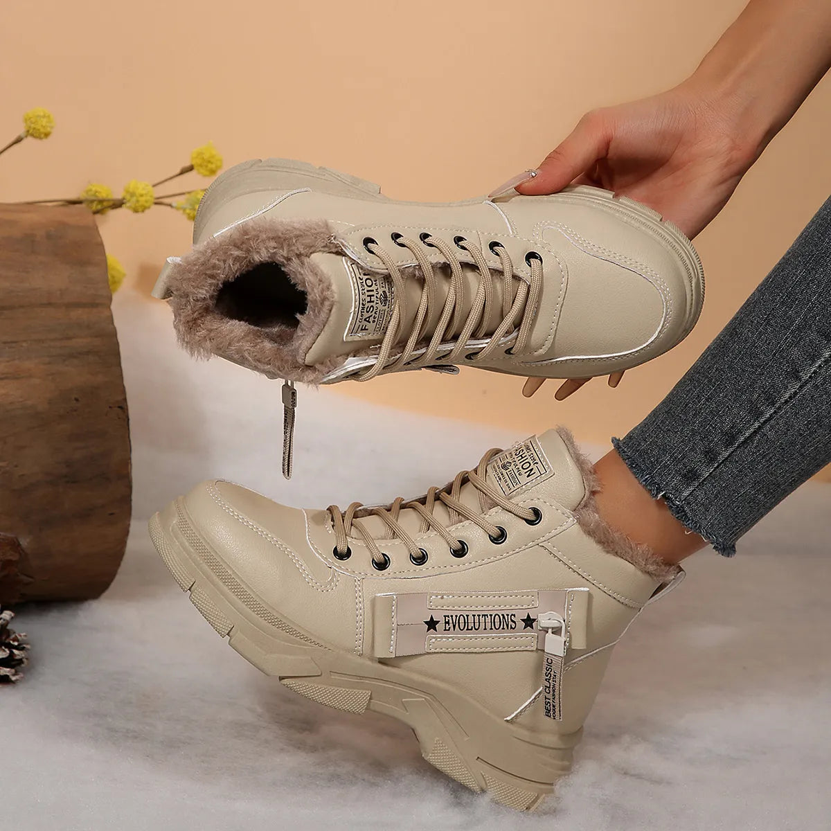 Fashorio Premium Lace-Up Combat Boots with Fleece Line