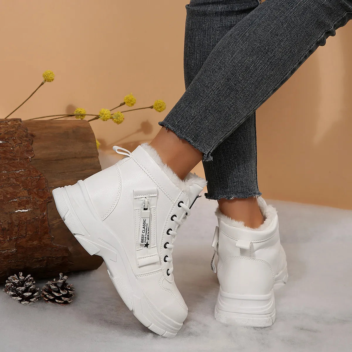 Fashorio Premium Lace-Up Combat Boots with Fleece Line