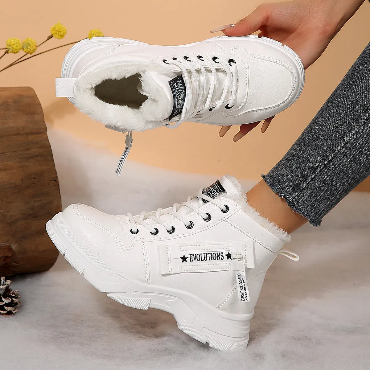 Fashorio Premium Lace-Up Combat Boots with Fleece Line