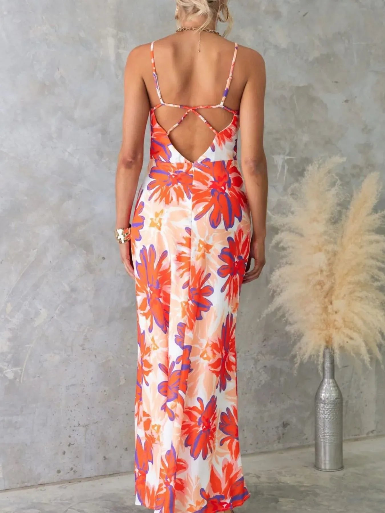 Fashorio Printed Backless Sleeveless Maxi Dress