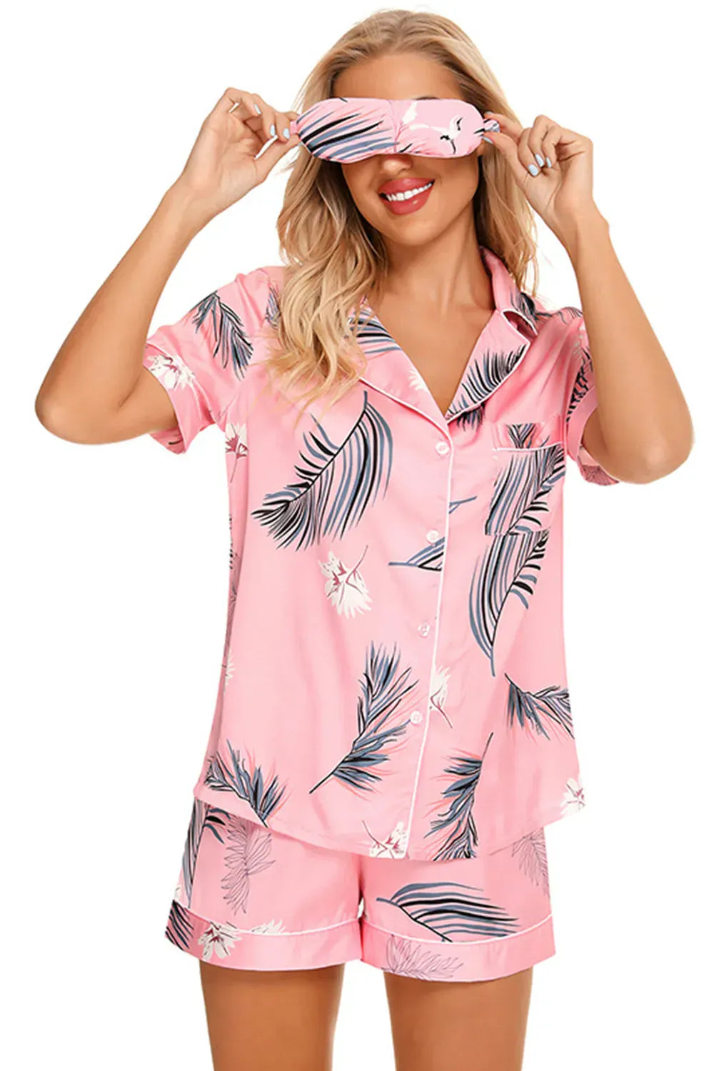 Fashorio Printed Button Up Short Sleeve Top and Shorts Lounge Set