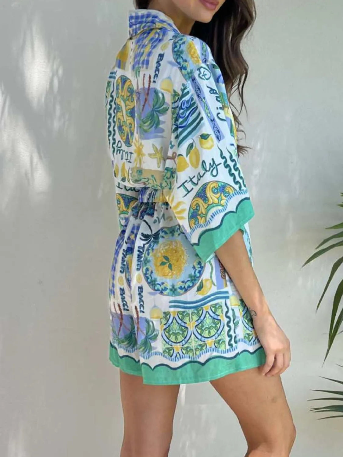 Fashorio Printed Collared Neck Half Sleeve Romper