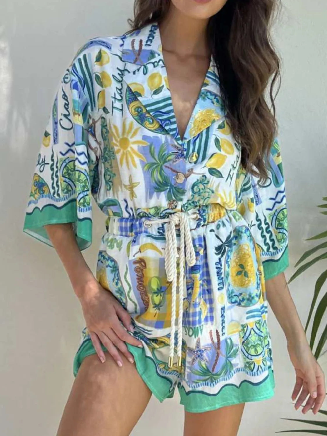 Fashorio Printed Collared Neck Half Sleeve Romper