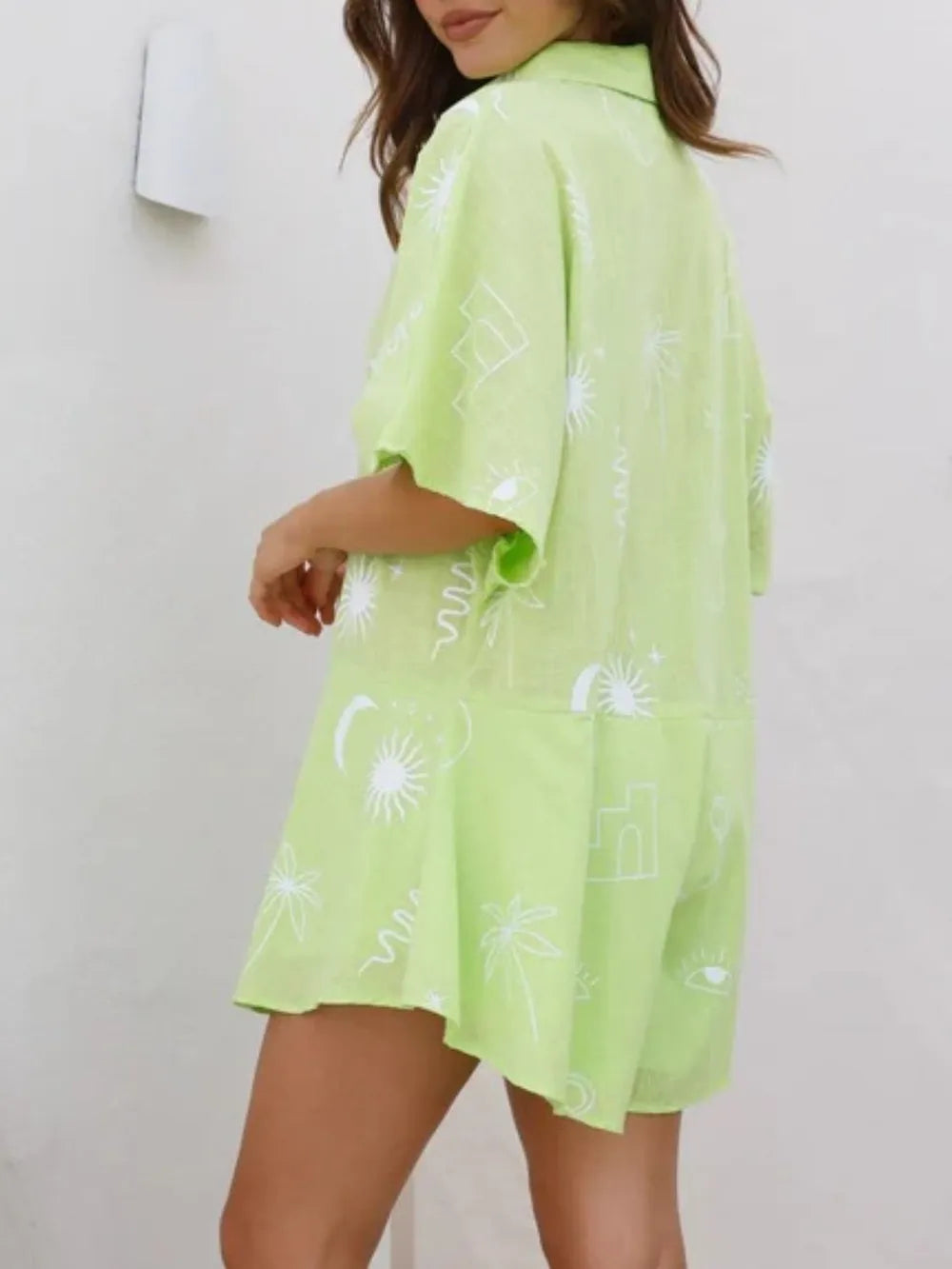 Fashorio Printed Collared Neck Half Sleeve Romper