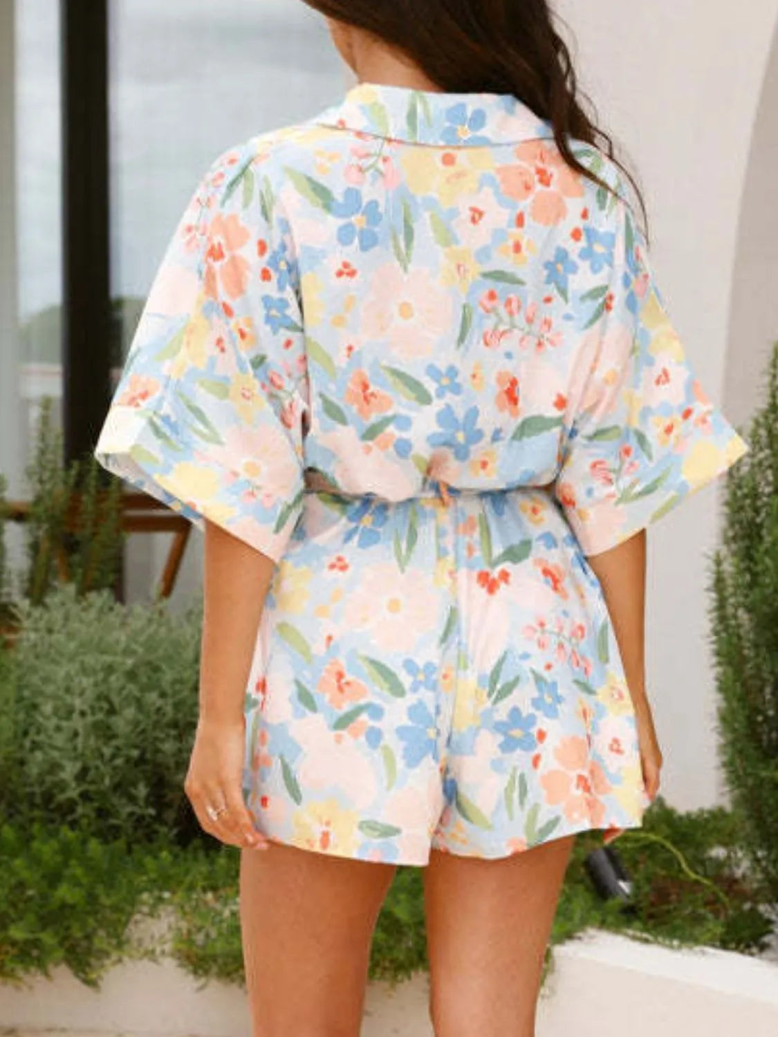 Fashorio Printed Half Sleeve Tie Waist Romper