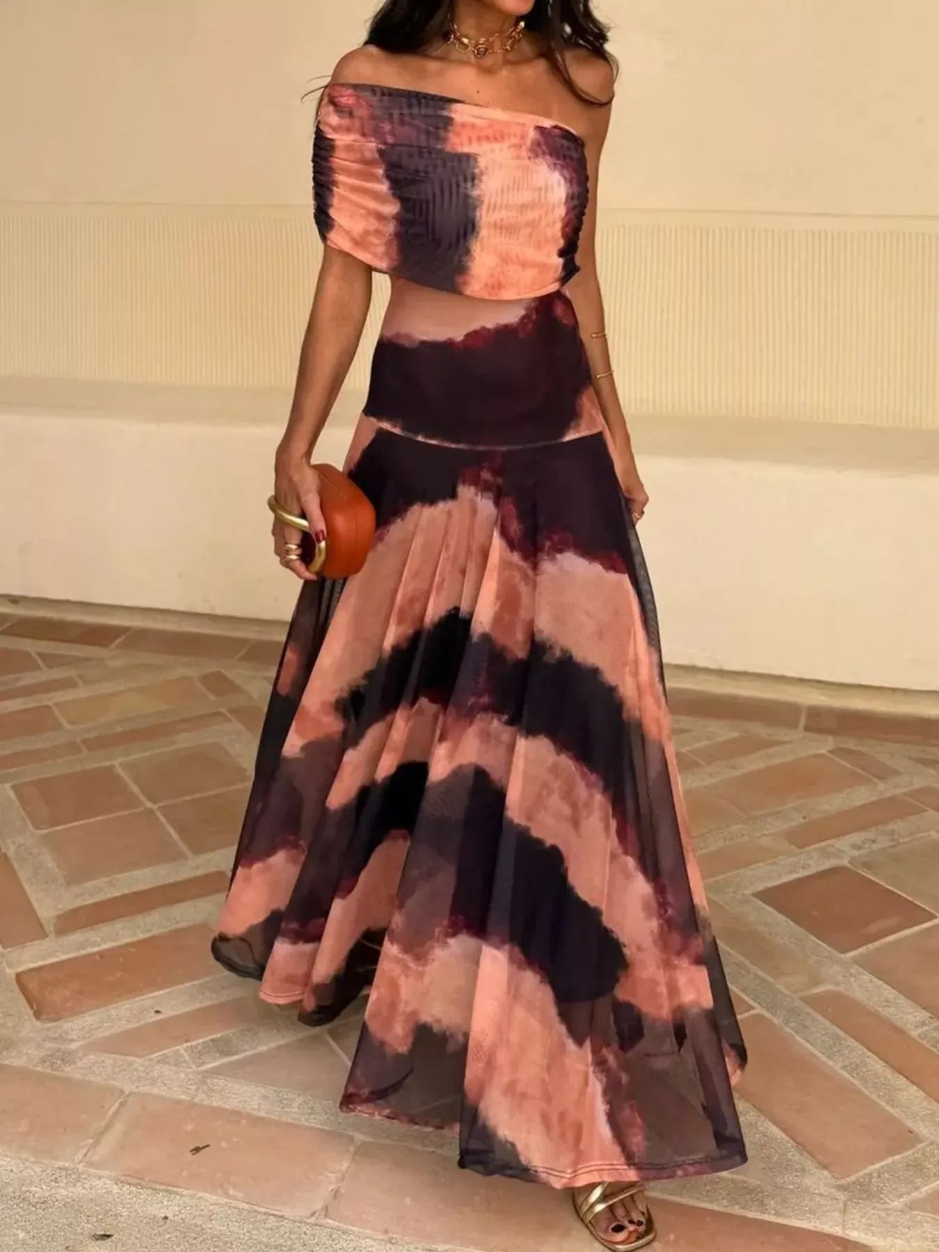 Fashorio Printed Short Sleeve Maxi Dress