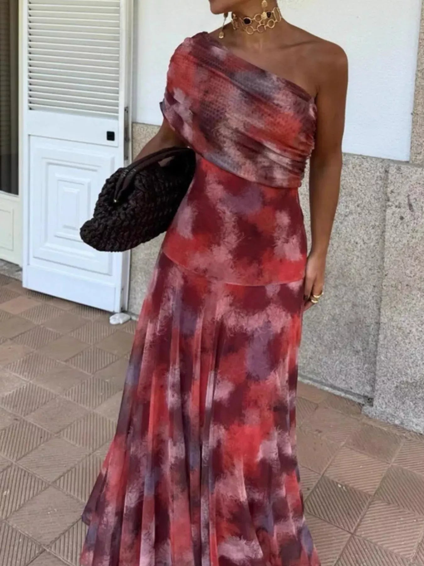 Fashorio Printed Short Sleeve Maxi Dress