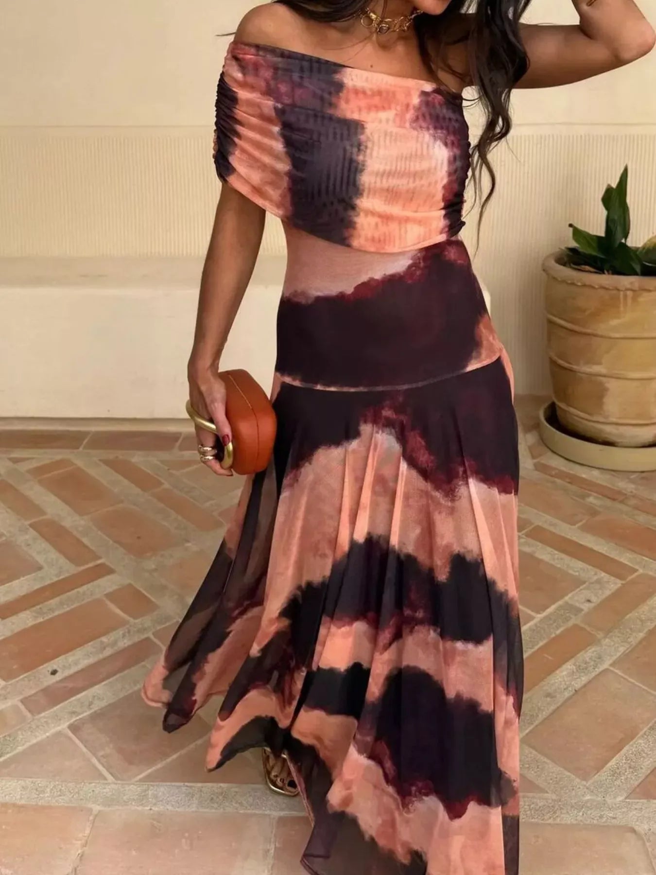 Fashorio Printed Short Sleeve Maxi Dress