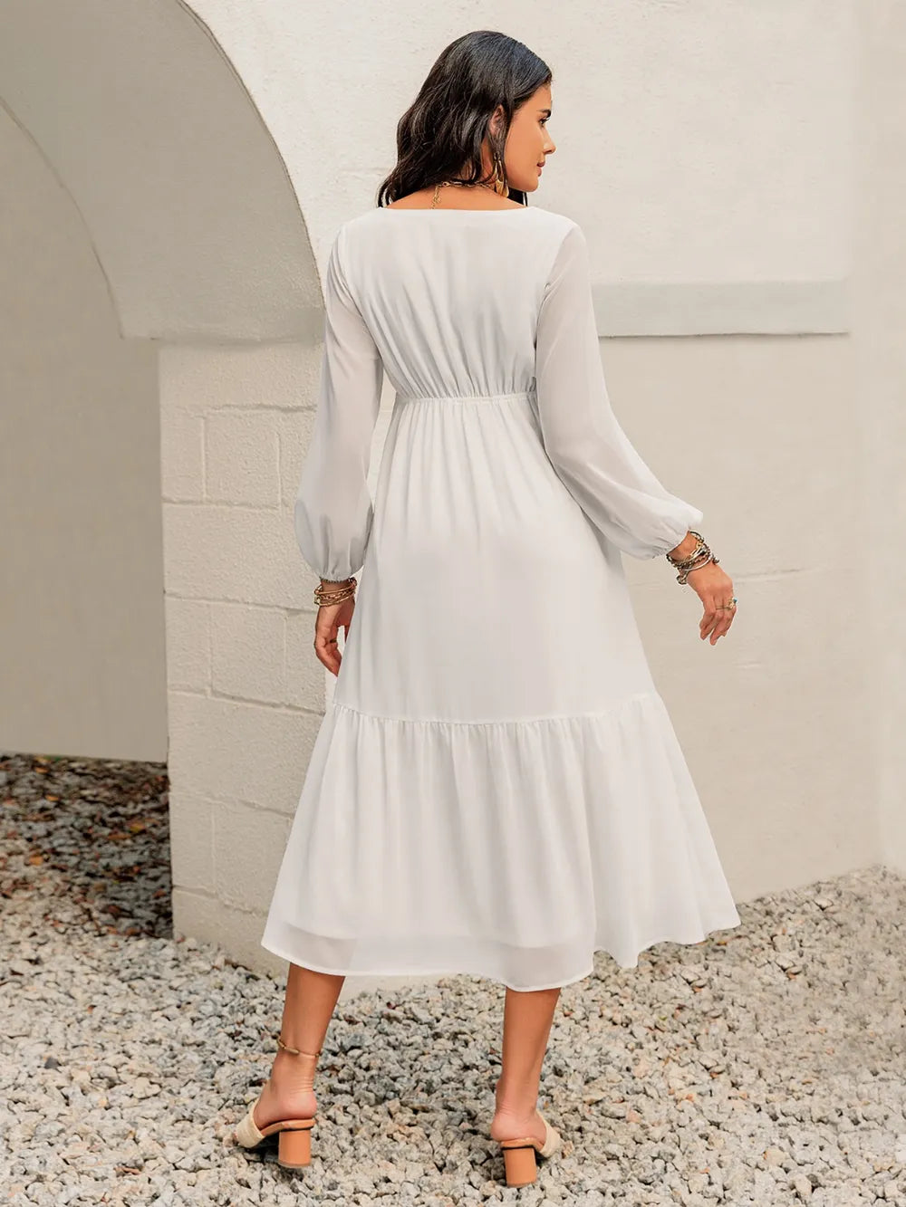 Fashorio Printed Square Neck Balloon Sleeve Dress