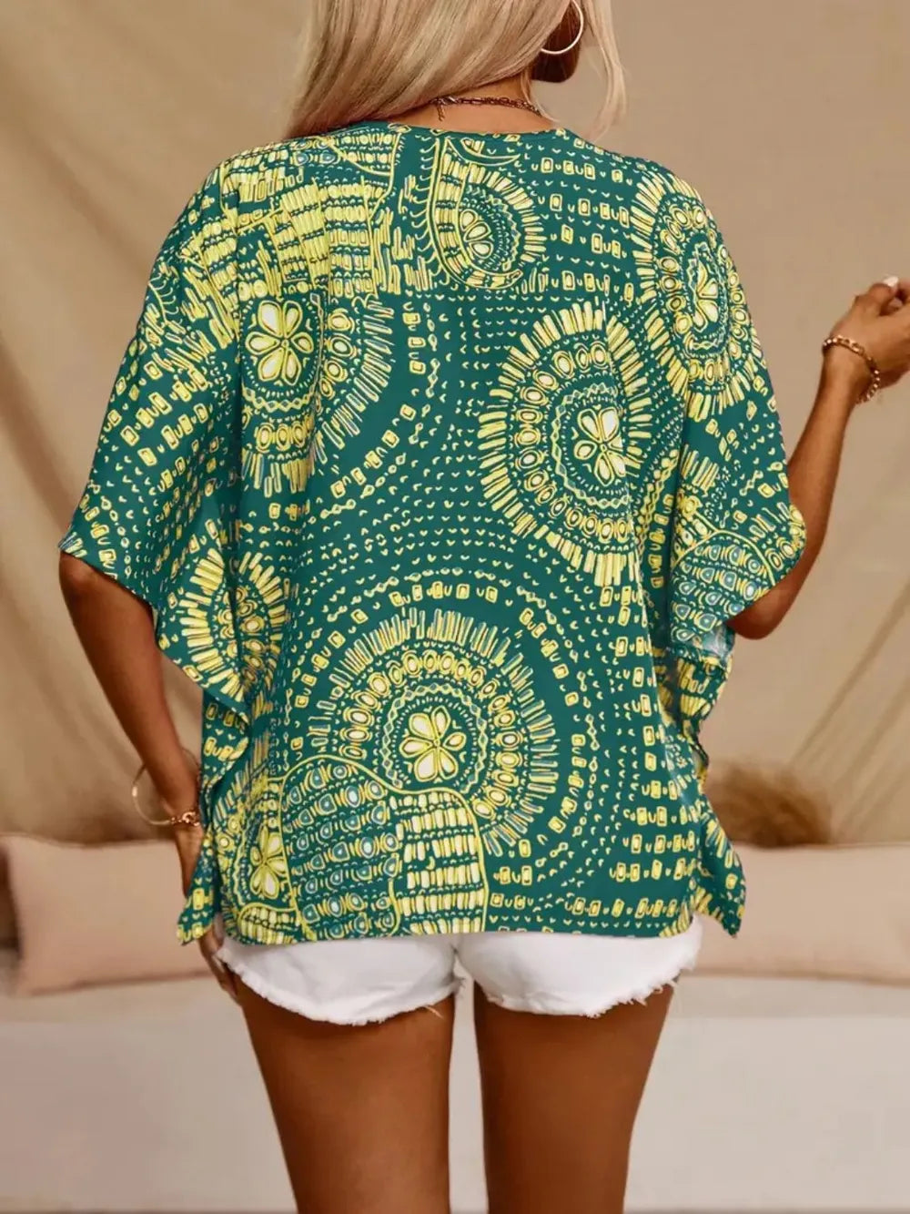 Fashorio Printed V-Neck Half Sleeve Top