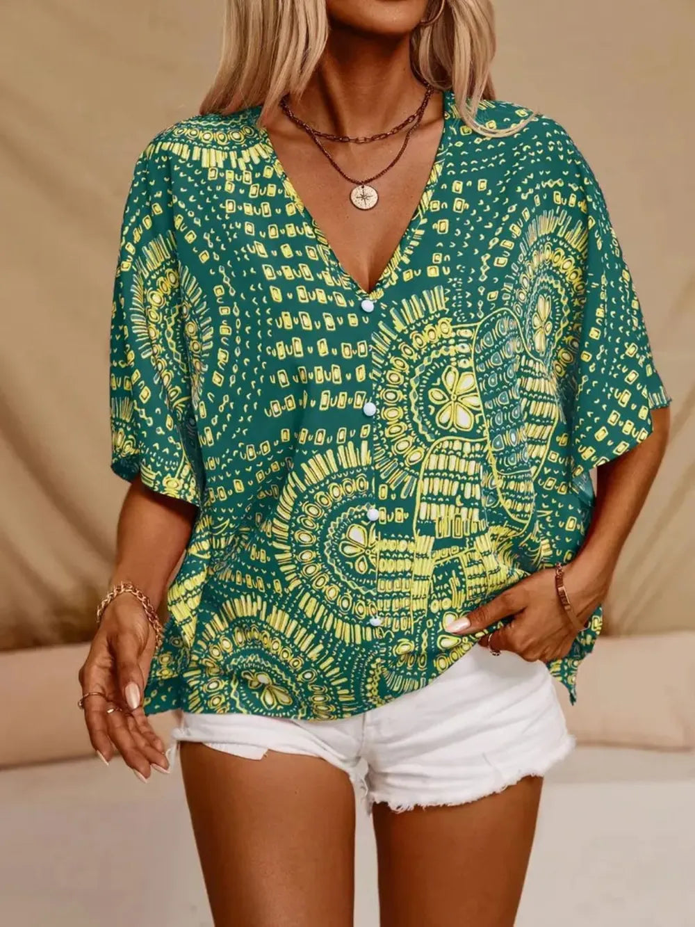 Fashorio Printed V-Neck Half Sleeve Top