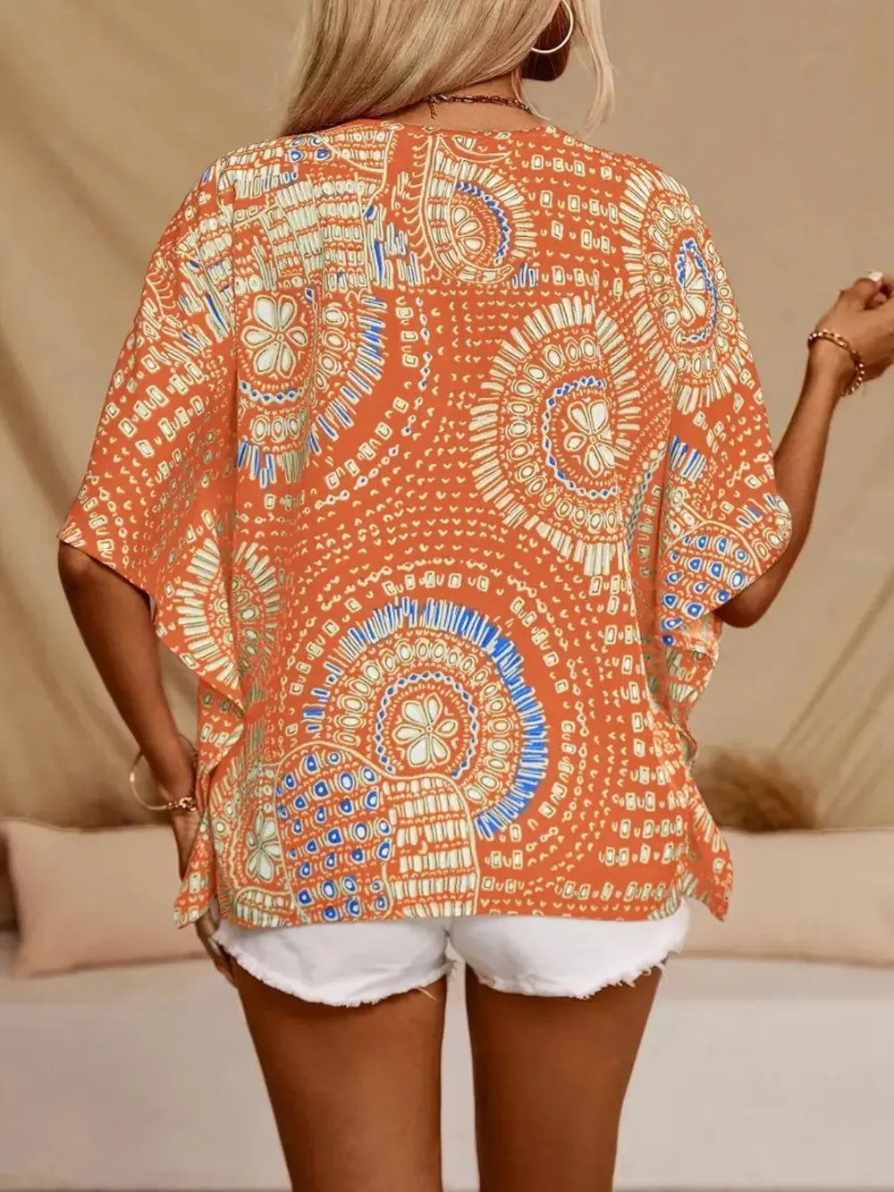 Fashorio Printed V-Neck Half Sleeve Top