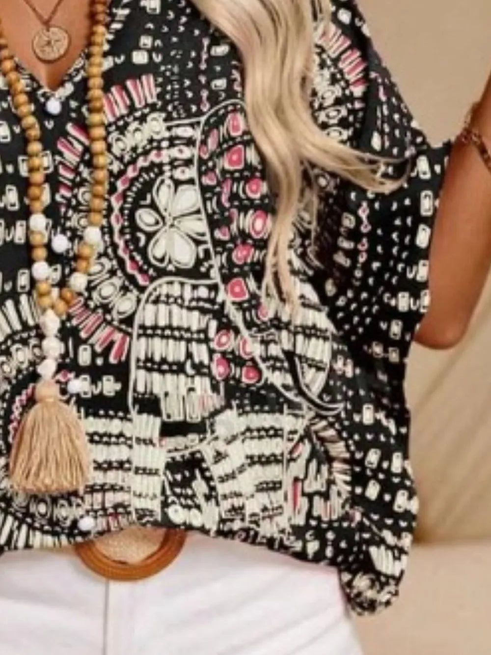 Fashorio Printed V-Neck Half Sleeve Top