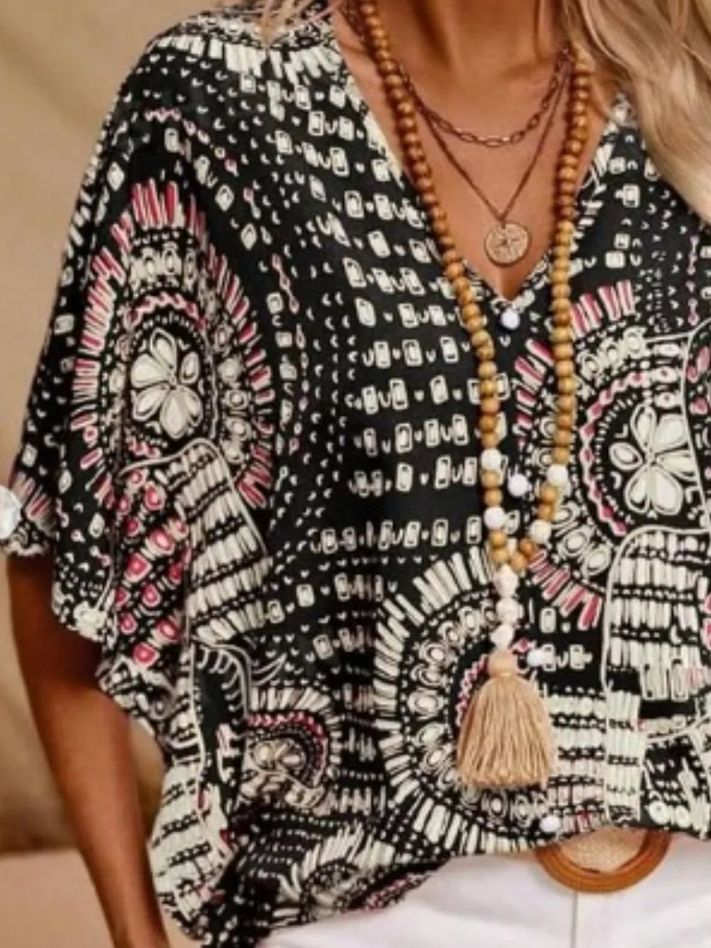 Fashorio Printed V-Neck Half Sleeve Top