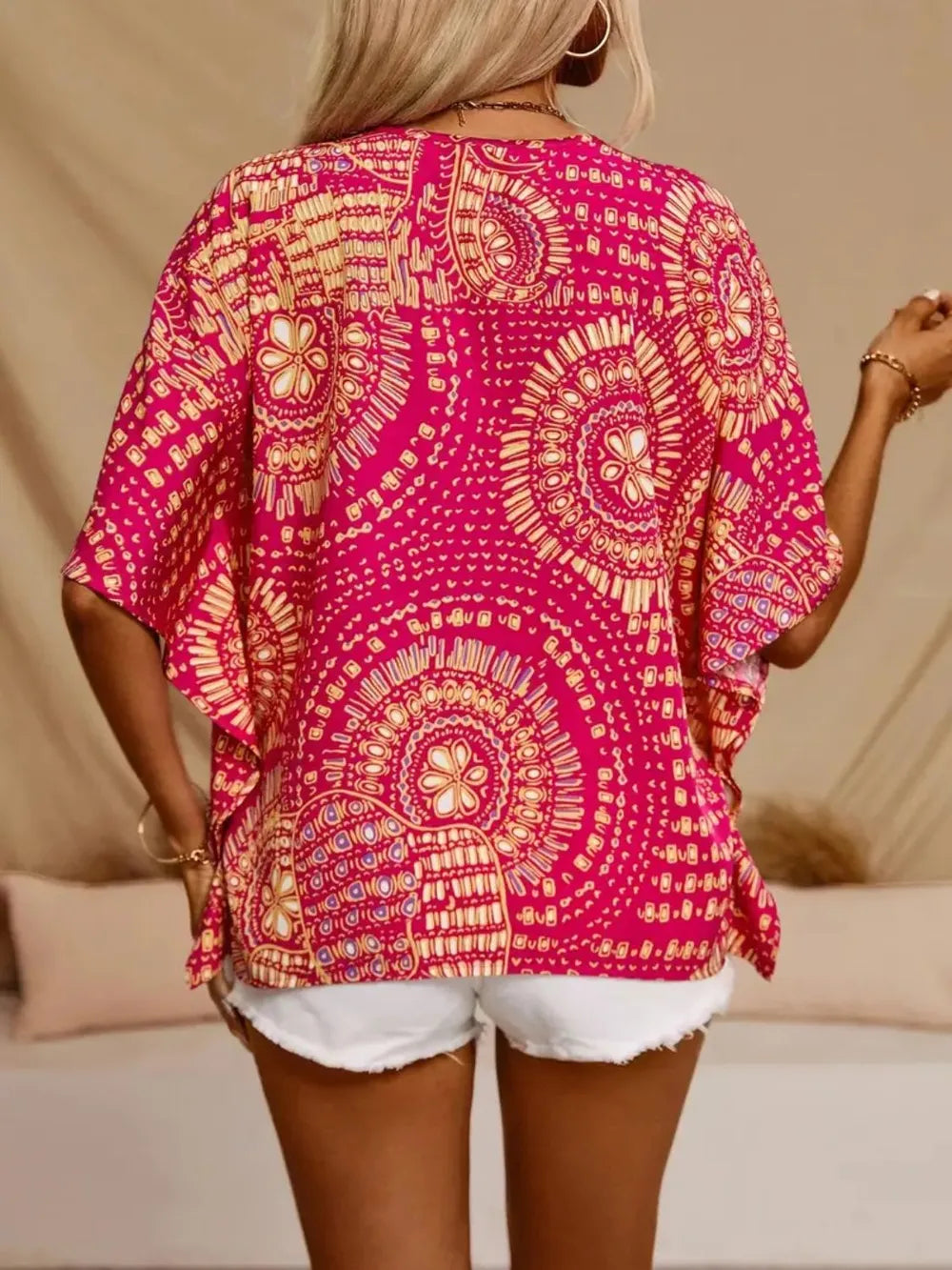 Fashorio Printed V-Neck Half Sleeve Top