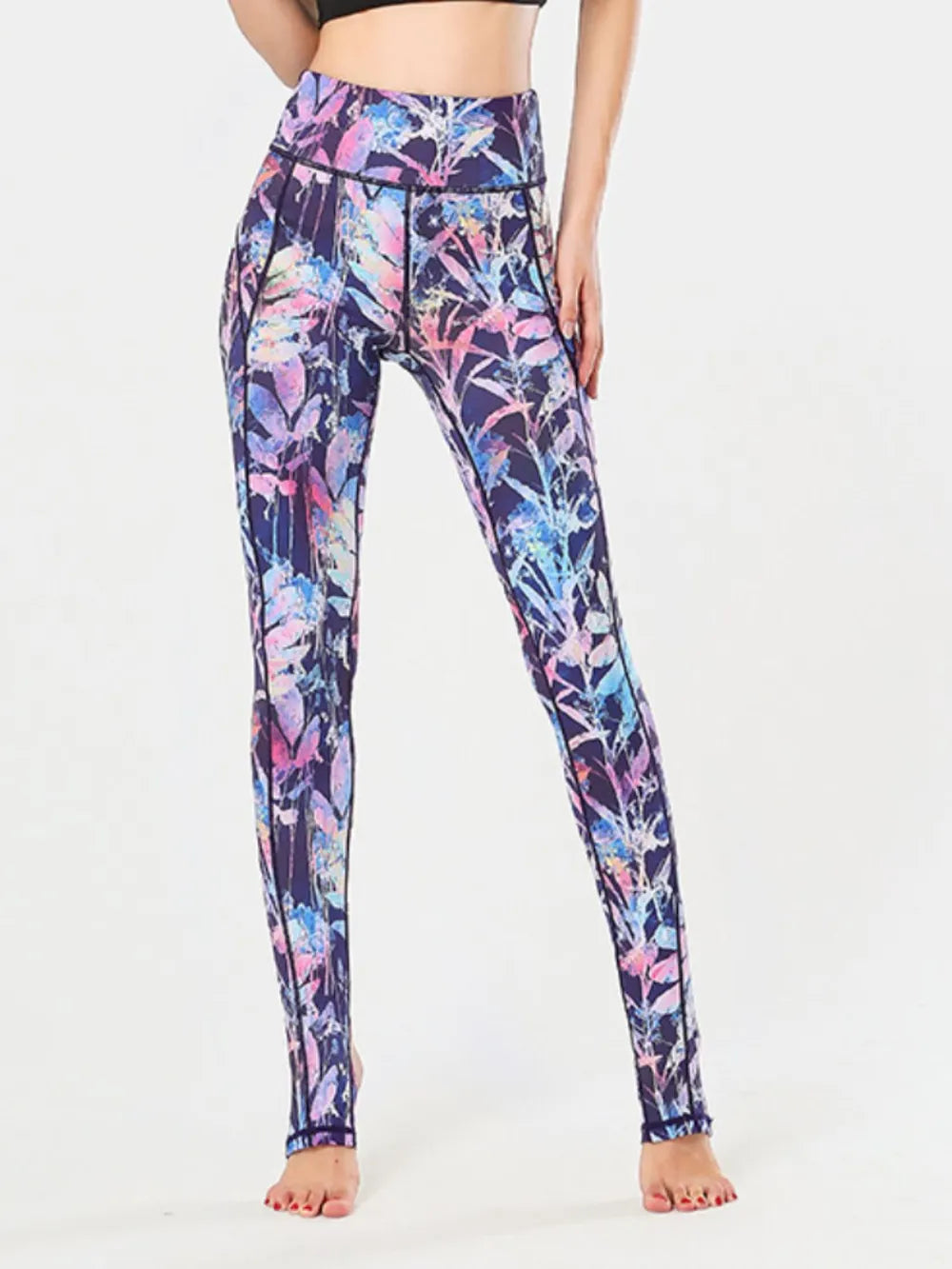 Fashorio Printed Wide Waistband Active Leggings with Stirrups