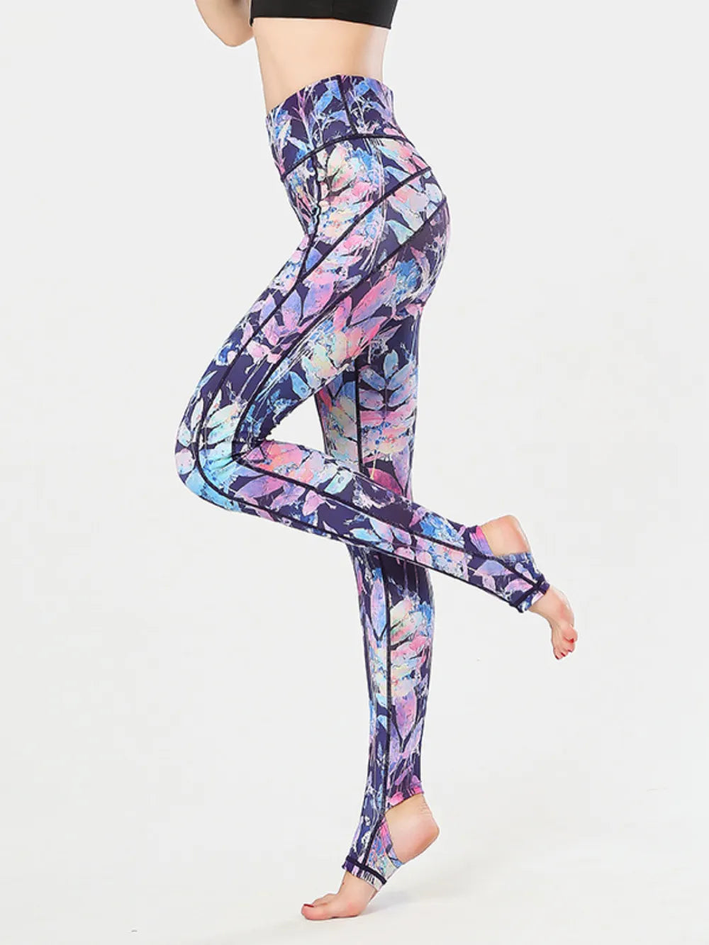 Fashorio Printed Wide Waistband Active Leggings with Stirrups