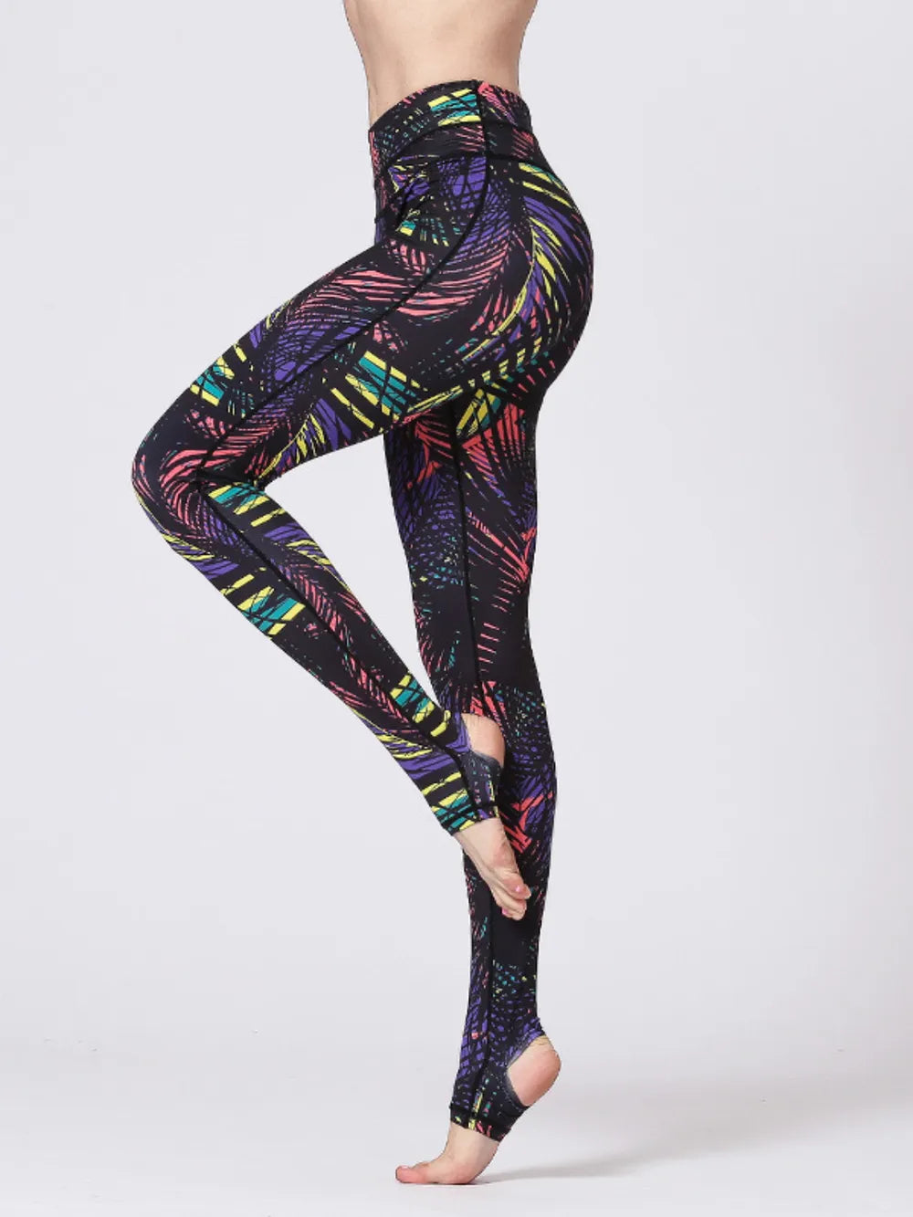 Fashorio Printed Wide Waistband Active Leggings with Stirrups