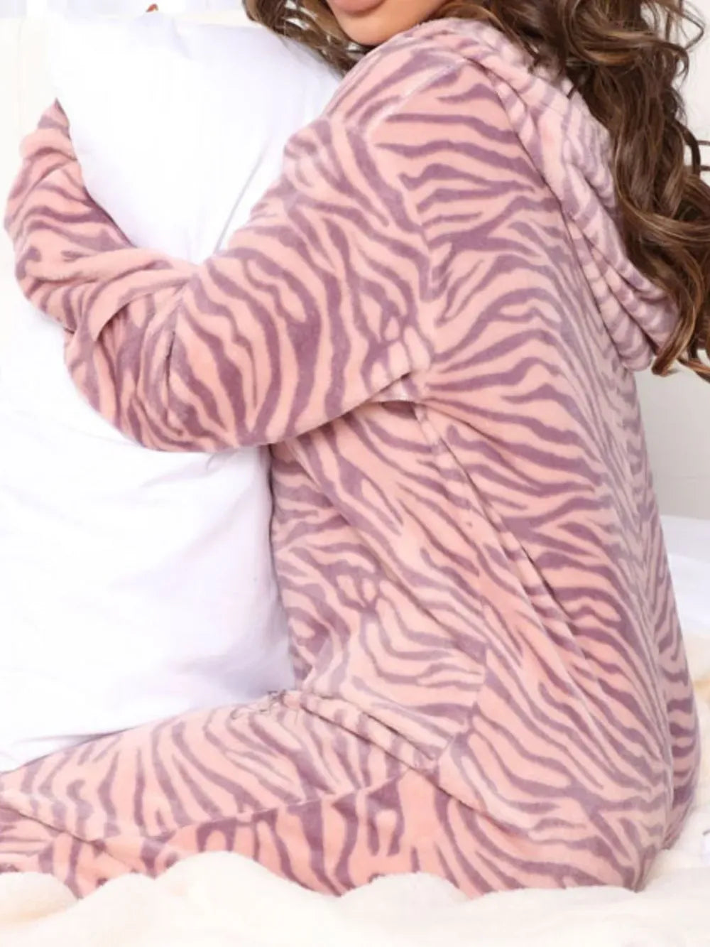 Fashorio Printed Zip Up Long Sleeve Hooded Lounge Jumpsuit