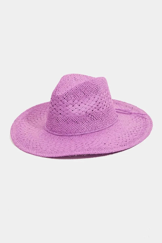 Fame Straw Braided Sun Hat PU One Size - Fashorio