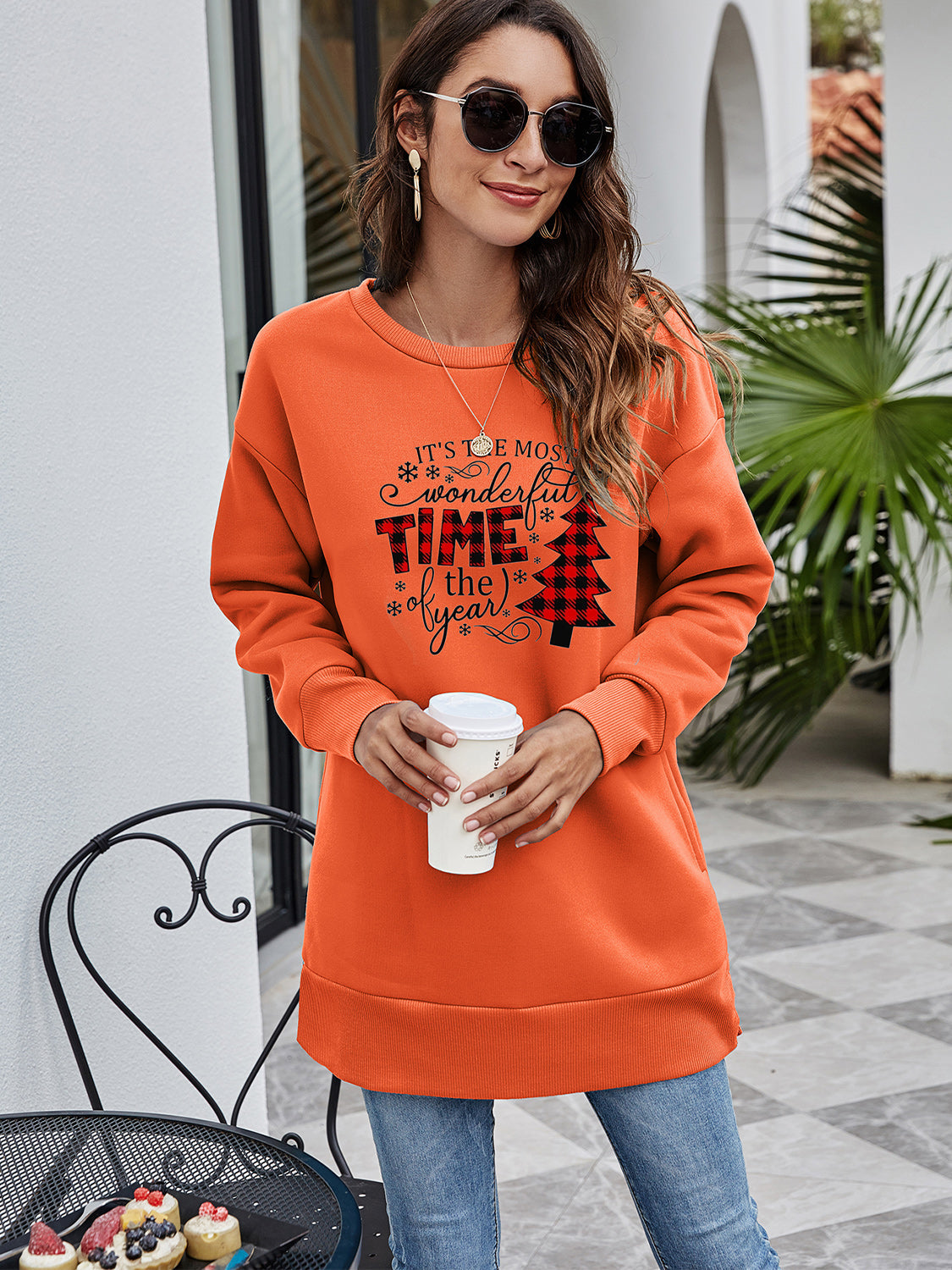 Fashorio Pumpkin / S Christmas Tree Graphic Drop Shoulder Sweatshirt