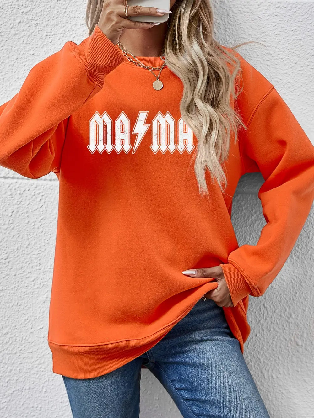 Fashorio Pumpkin / S Letter Graphic Dropped Shoulder Sweatshirt