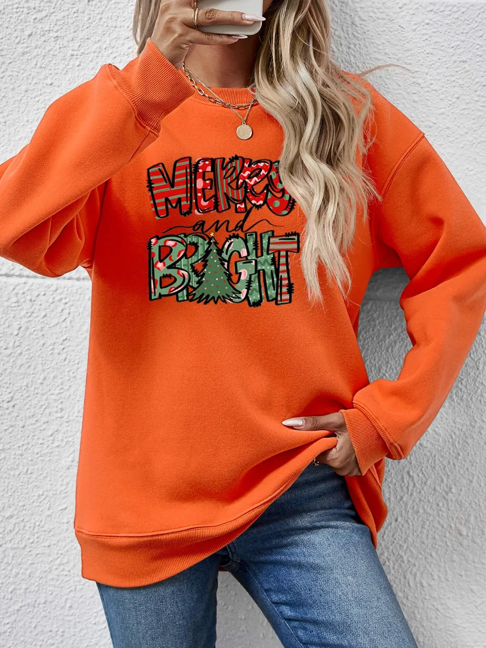 Fashorio Pumpkin / S MERRY AND BRIGHT Long Sleeve Sweatshirt