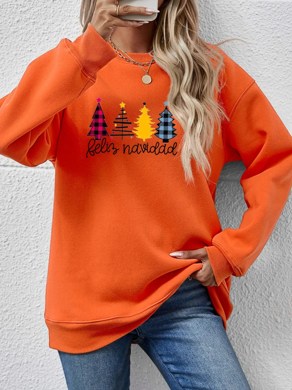 Fashorio Pumpkin / S Round Neck Graphic Long Sleeve Sweatshirt