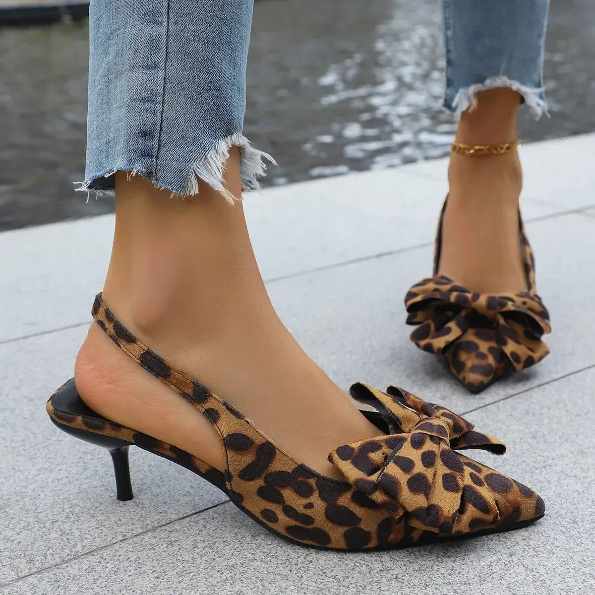 Fashorio Pumps Bow Point Toe Kitten Heels Pumps