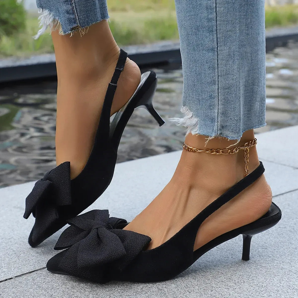 Fashorio Pumps Bow Point Toe Kitten Heels Pumps