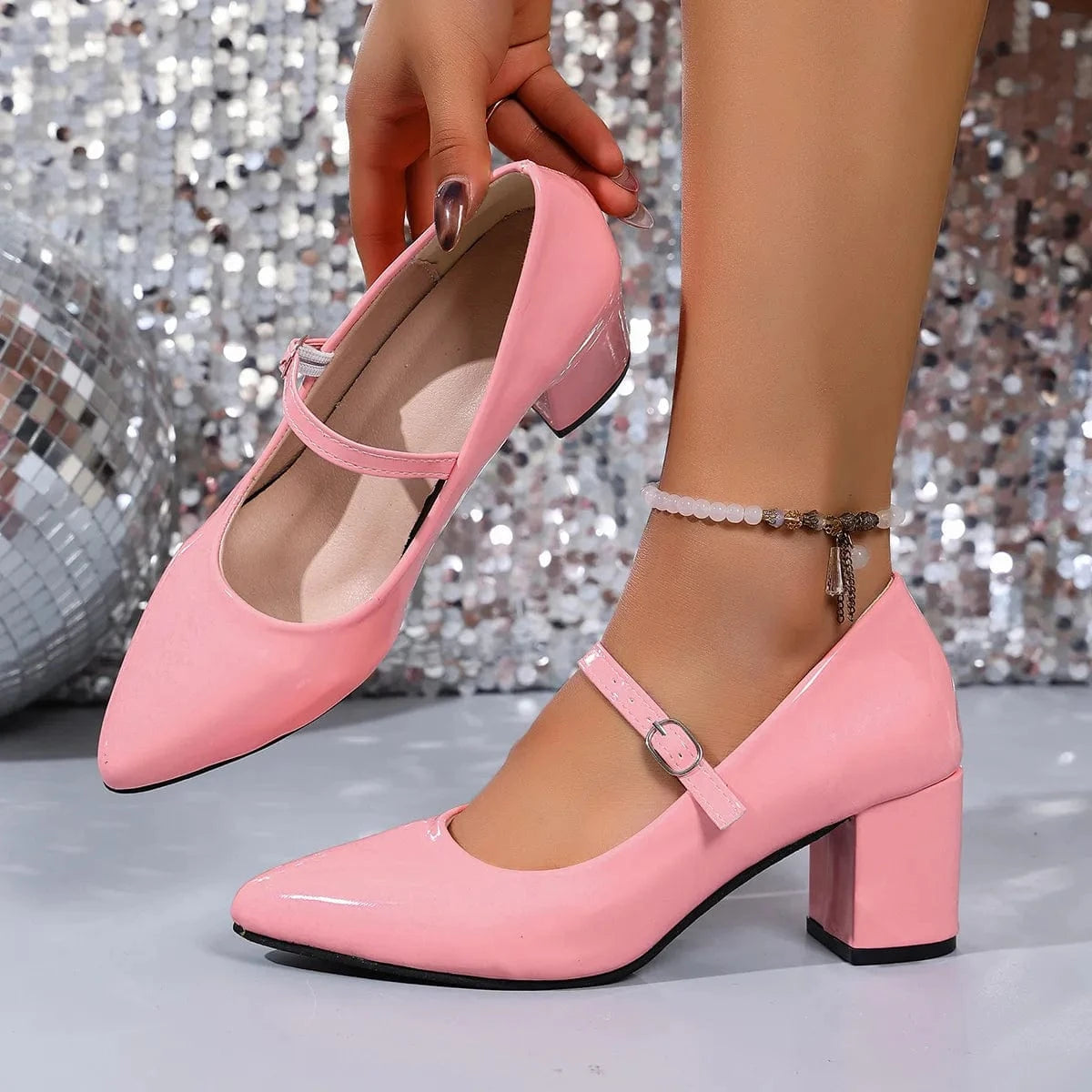 Fashorio Pumps Point Toe Block Heels Pumps