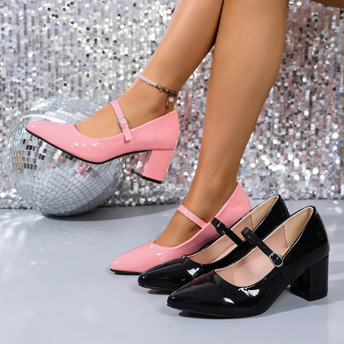 Fashorio Pumps Point Toe Block Heels Pumps