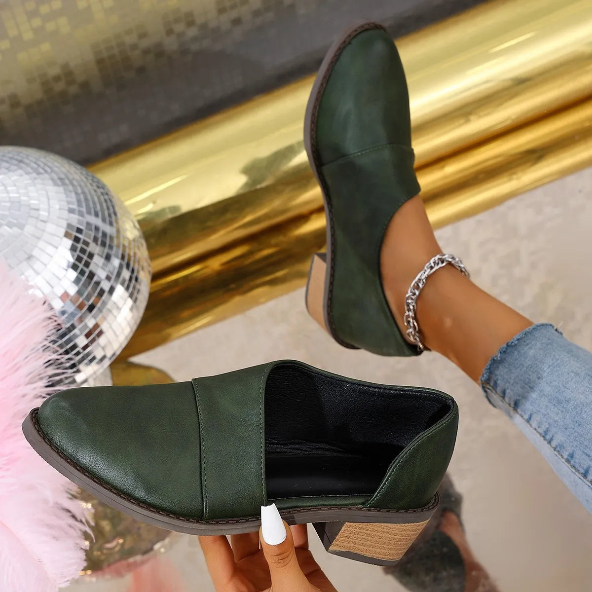 Fashorio Pumps Point Toe Block Heels Pumps