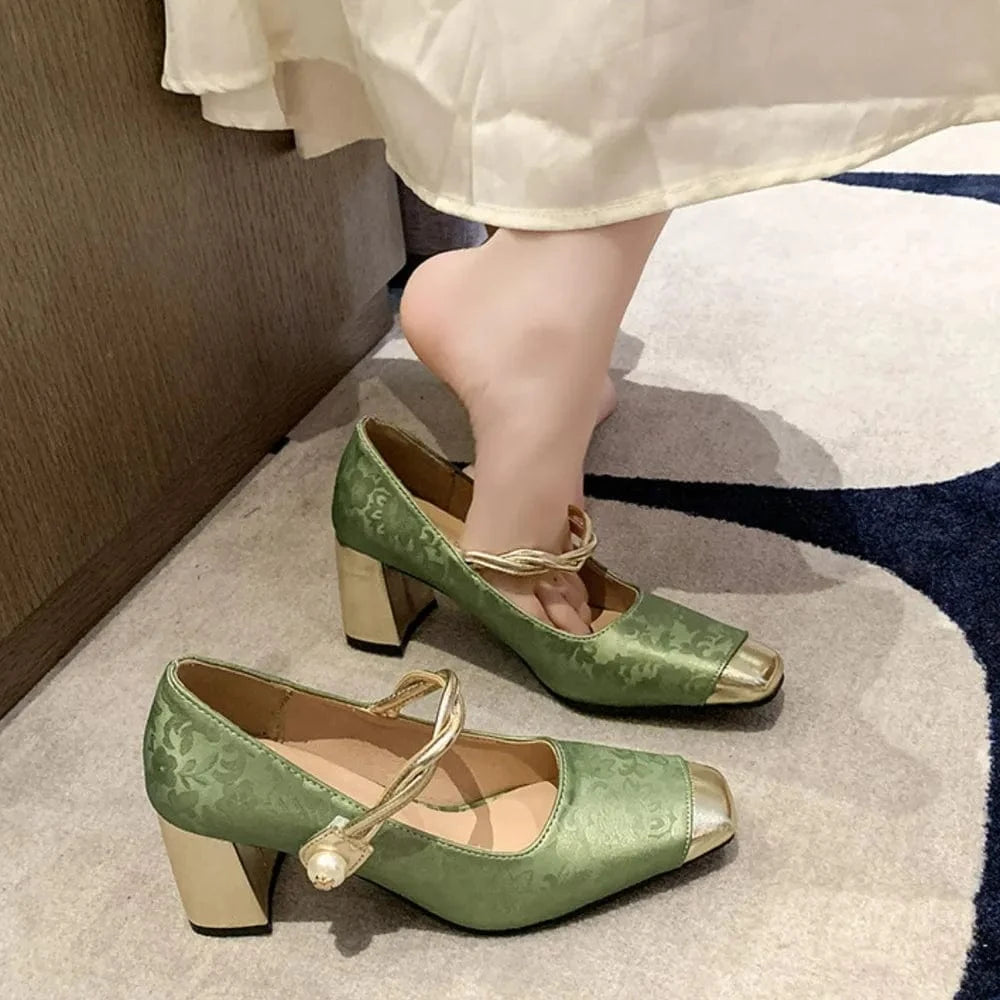 Fashorio Pumps Square Toe Block Heels Pumps