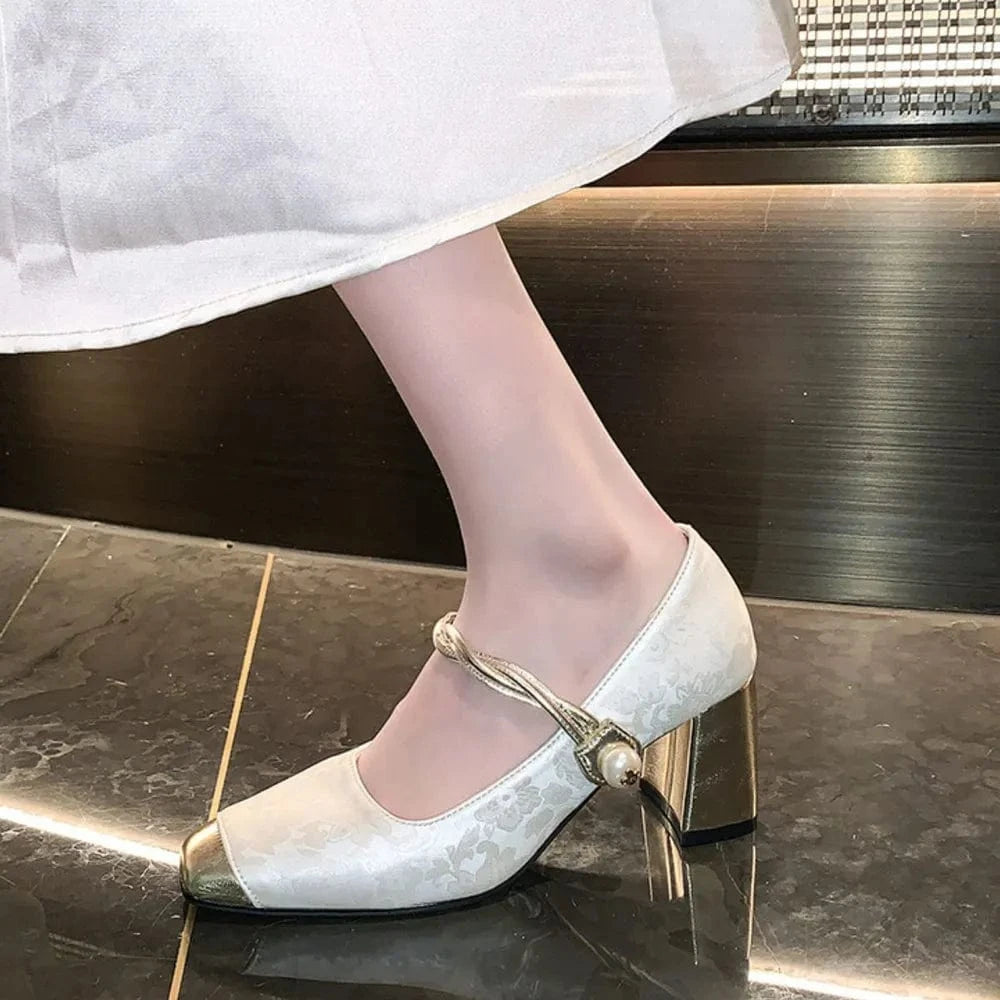 Fashorio Pumps Square Toe Block Heels Pumps