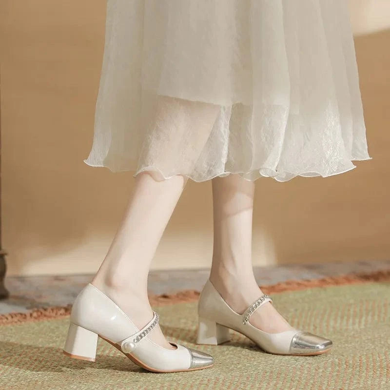 Fashorio Pumps Square Toe Block Heels Pumps