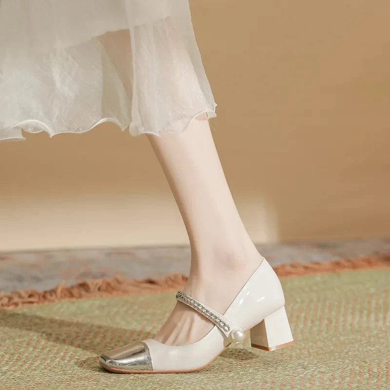 Fashorio Pumps Square Toe Block Heels Pumps