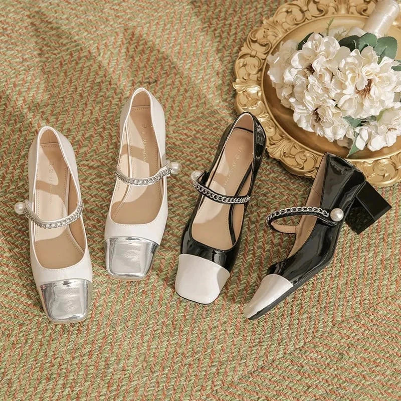 Fashorio Pumps Square Toe Block Heels Pumps