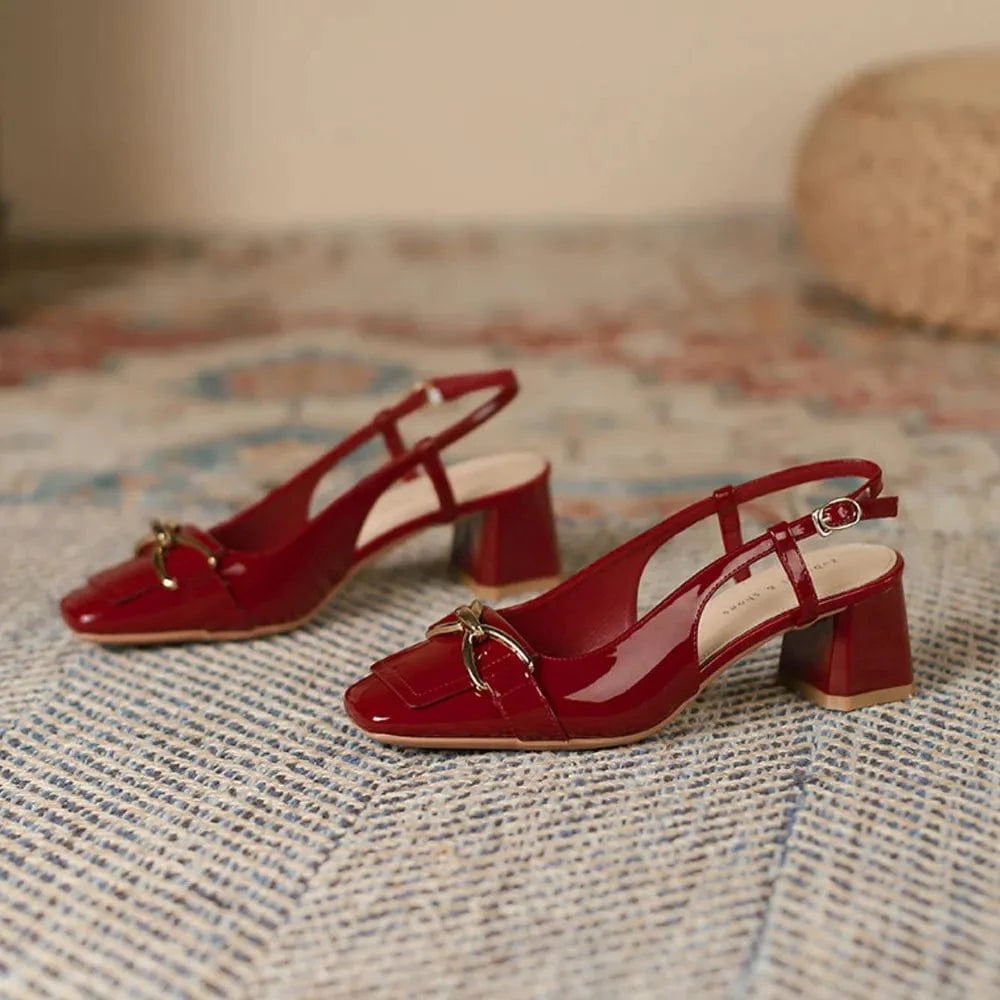 Fashorio Pumps Square Toe Block Heels Pumps