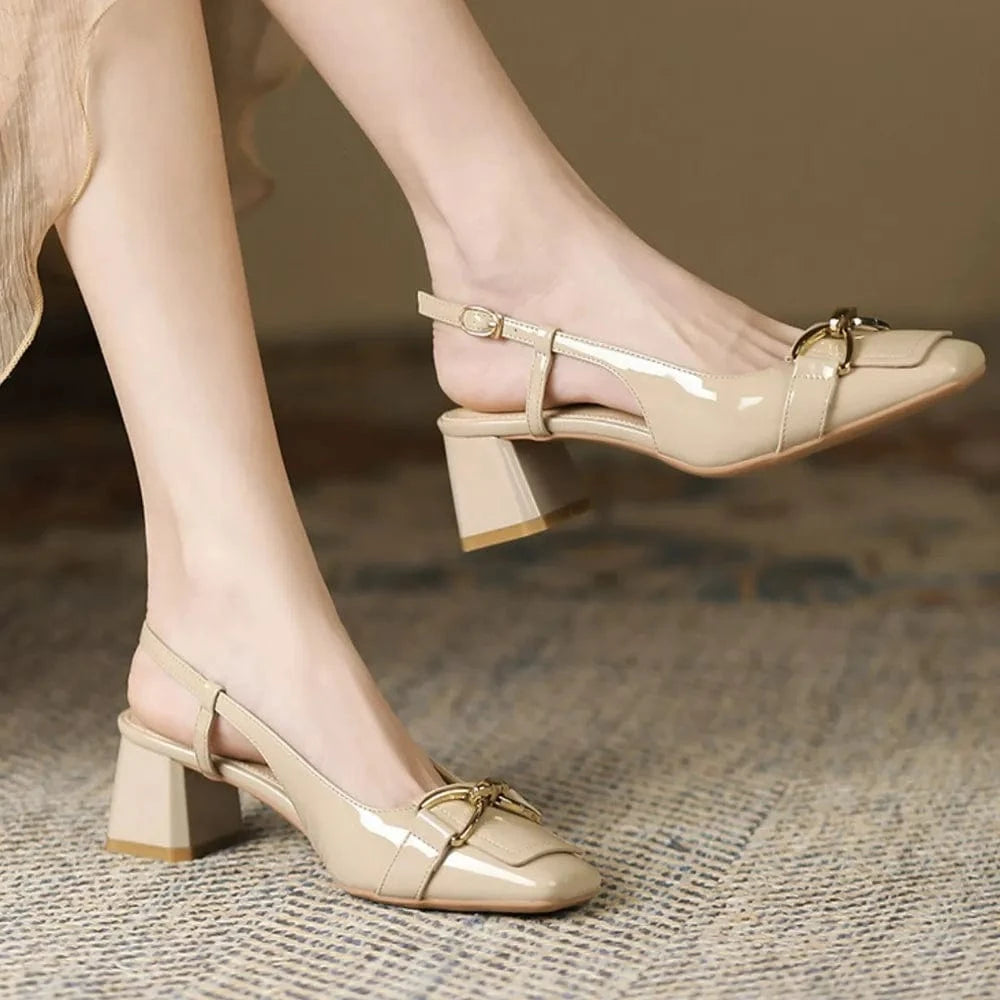 Fashorio Pumps Square Toe Block Heels Pumps