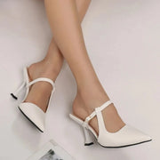 Fashorio Pumps White / 36(US5) Point Toe Flare Heel Slingback Pumps