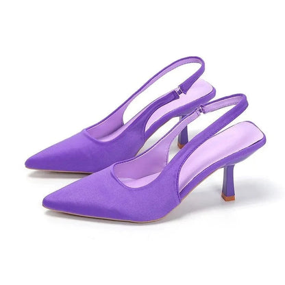 Point Toe Kitten Heel Slingback Pumps Purple - Fashorio