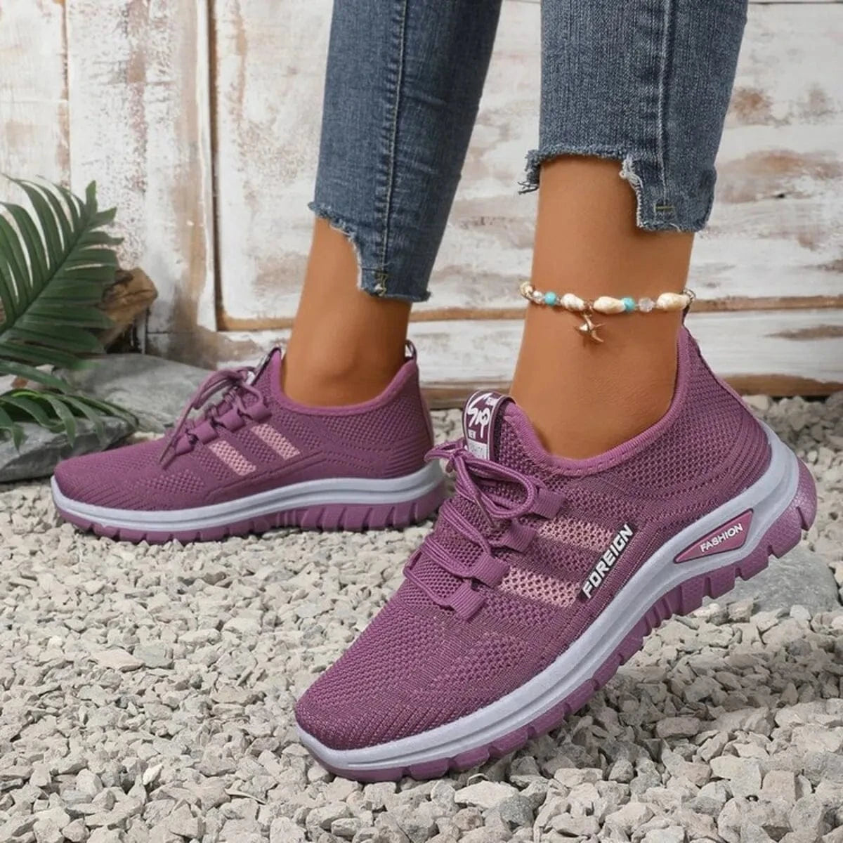 Fashorio Purple / 36 Lace Up Breathable Mesh Athletic