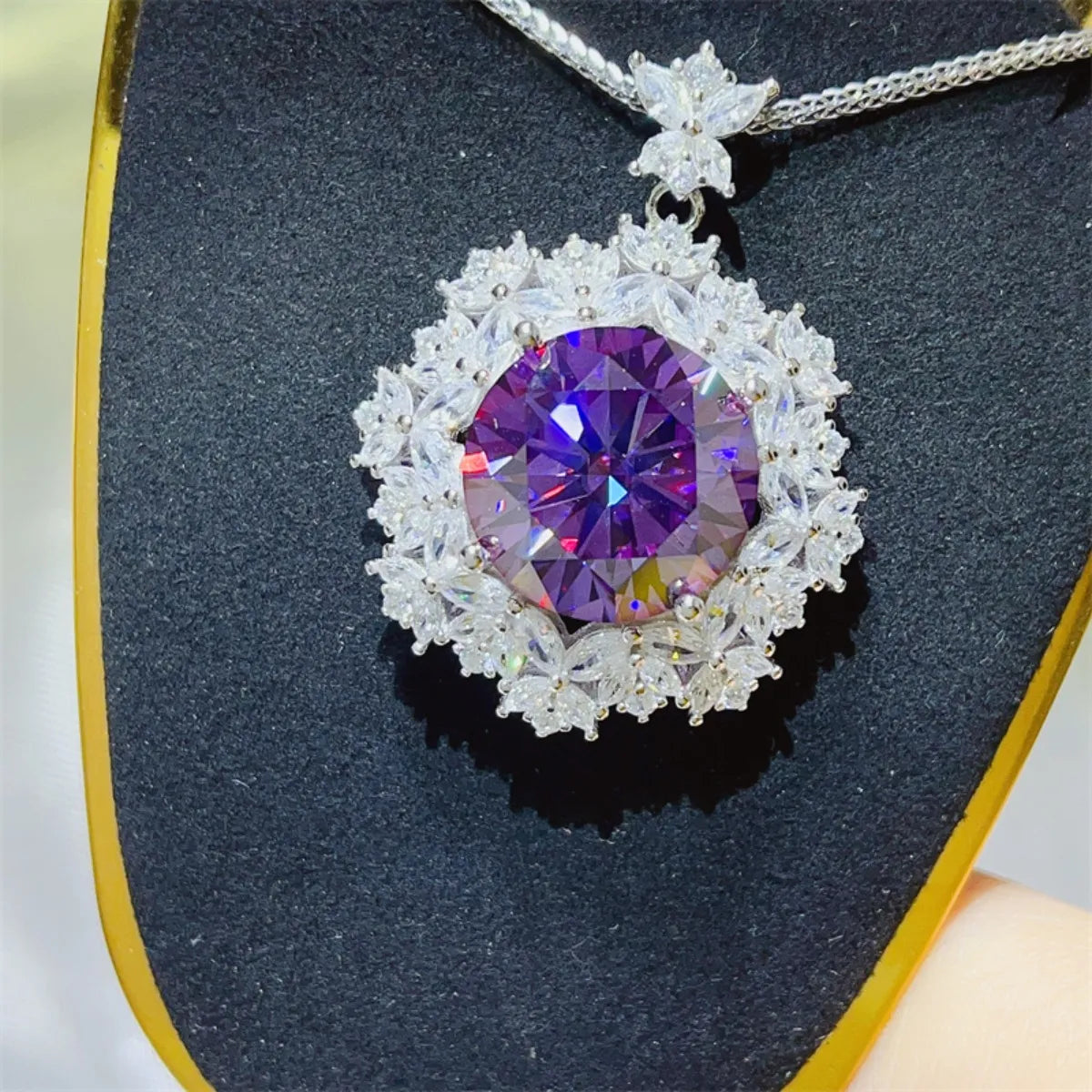 Fashorio Purple / One Size 10 Carat Moissanite 925 Sterling Silver Necklace