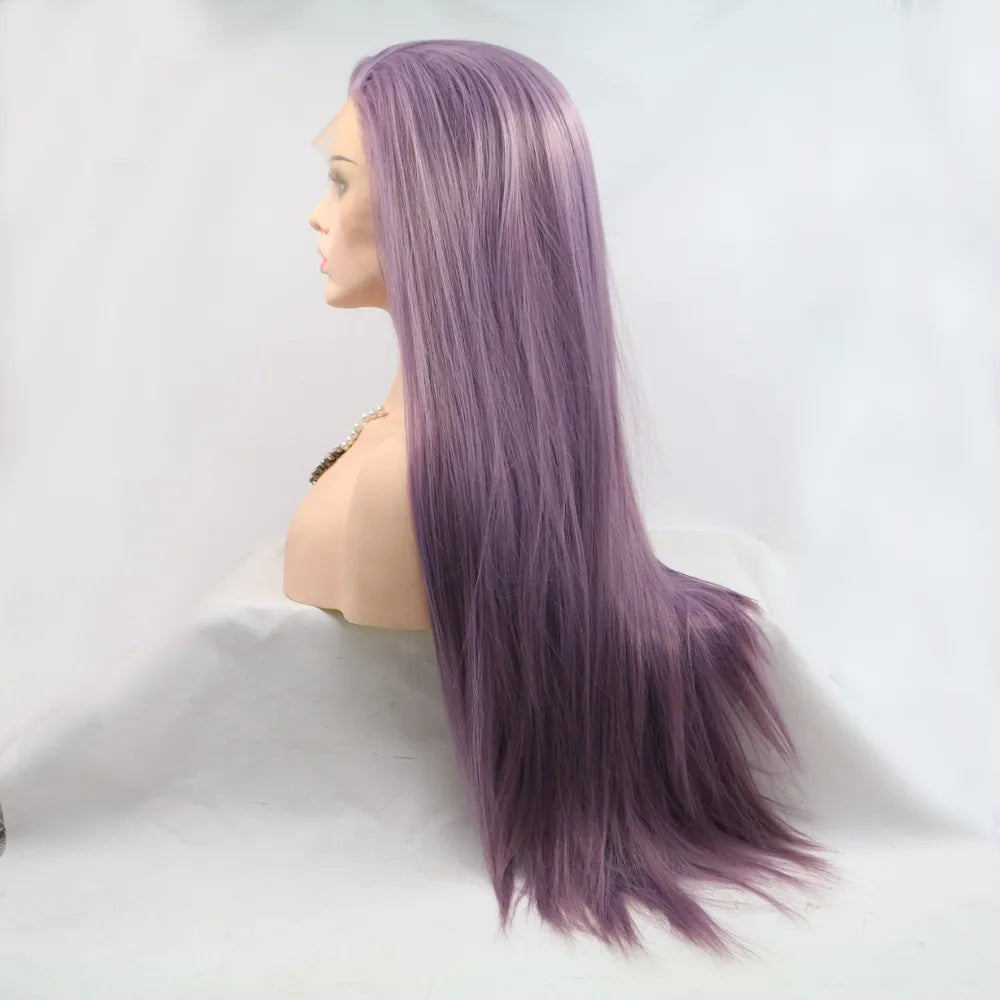 Fashorio Purple / One Size 13*3" Lace Front Wigs Synthetic Long Straight 24" 130% Density