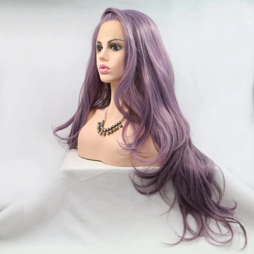 Fashorio Purple / One Size 13*3" Lace Front Wigs Synthetic Long Wavy 24" 130% Density