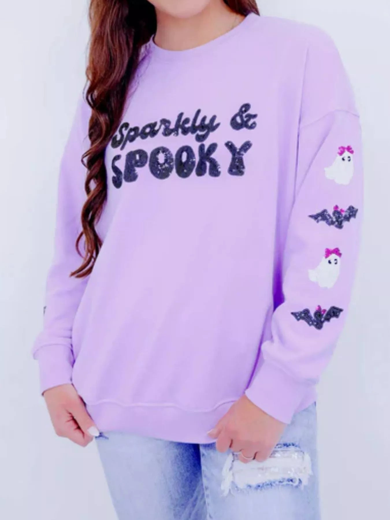 Fashorio Purple / S Full Size Halloween Round Neck Long Sleeve Sweatshirt Plus Size